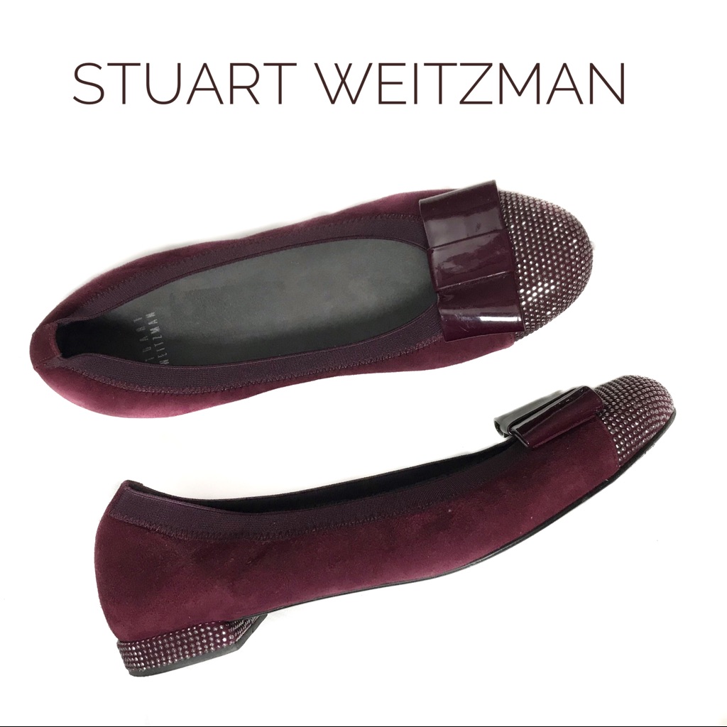 Stuart Weitzman Embellished Bow Flats Burgundy